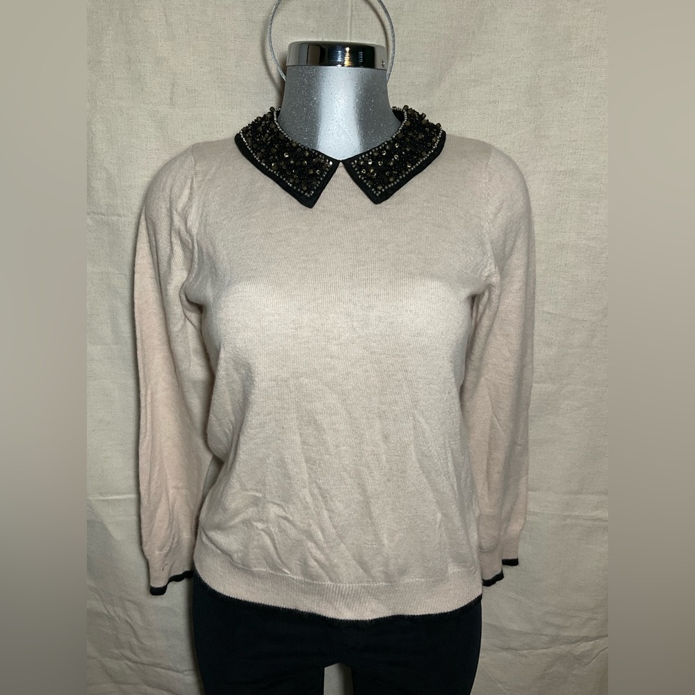 Principles by Ben de Lisi, Embroidered Collar Beige Sweater, Sz:14/Medium